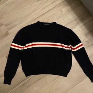 Brandy Melville Navy and Red Striped Crewneck Sweater